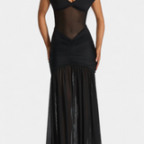 Therese Vestido Largo de Milk Silk con Escote Profundo y Fruncido Esculpido