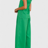 Bernadina Conjunto de Lino con Top de Abertura Frontal y Pantalón de Pierna Ancha