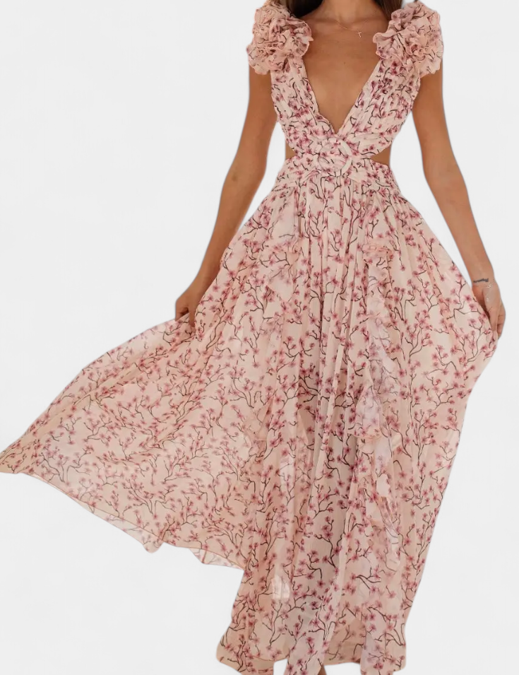 Zuleika Vestido de Chifón con Volantes y Aberturas Laterales