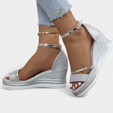 Corinne Sandalias Ortopédicas con Plataforma Wedge y Acabado Brillante