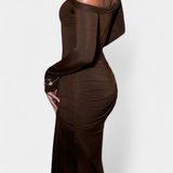 Vesna Vestido Cruzado de Un Hombro con Manga Larga