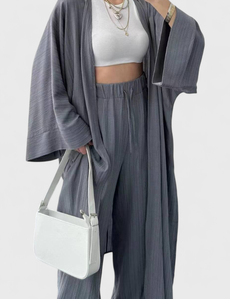 Caspian Conjunto Relajado de Dos Piezas con Kimono Largo