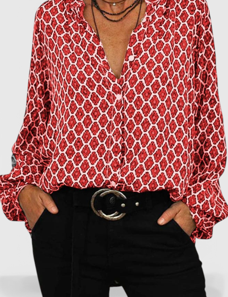 Jemima Blusa de Botones con Estampado Geométrico