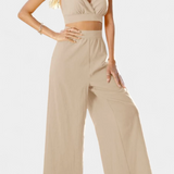 Valentina Conjunto de Chaleco de Encaje de Espalda Abierta y Pantalones Anchos