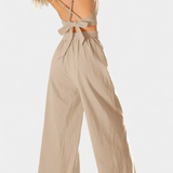 Valentina Conjunto de Chaleco de Encaje de Espalda Abierta y Pantalones Anchos