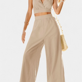 Valentina Conjunto de Chaleco de Encaje de Espalda Abierta y Pantalones Anchos