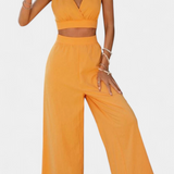 Valentina Conjunto de Chaleco de Encaje de Espalda Abierta y Pantalones Anchos