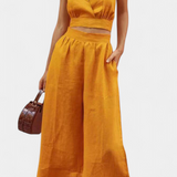 Valentina Conjunto de Chaleco de Encaje de Espalda Abierta y Pantalones Anchos