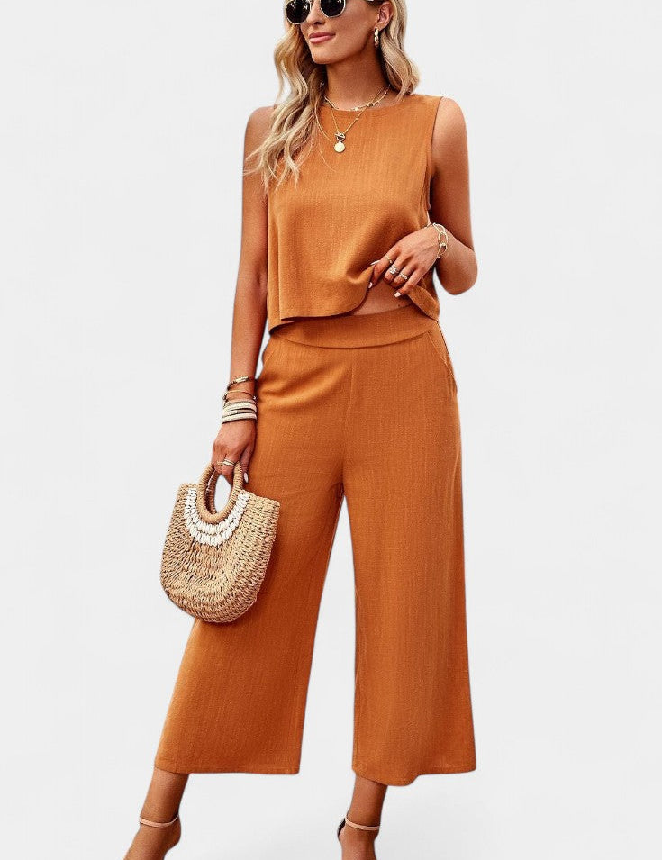 Lavinia Conjunto Boho de Top y Shorts en Lino y Algodón